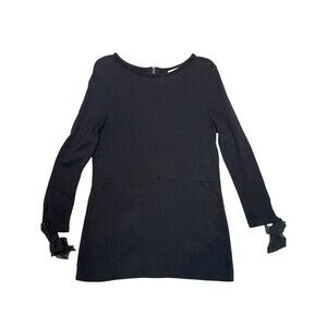 ZOZO Black Tunic Satin Ties On The Sleeves Zip Up The Back Scoop Neck Medium